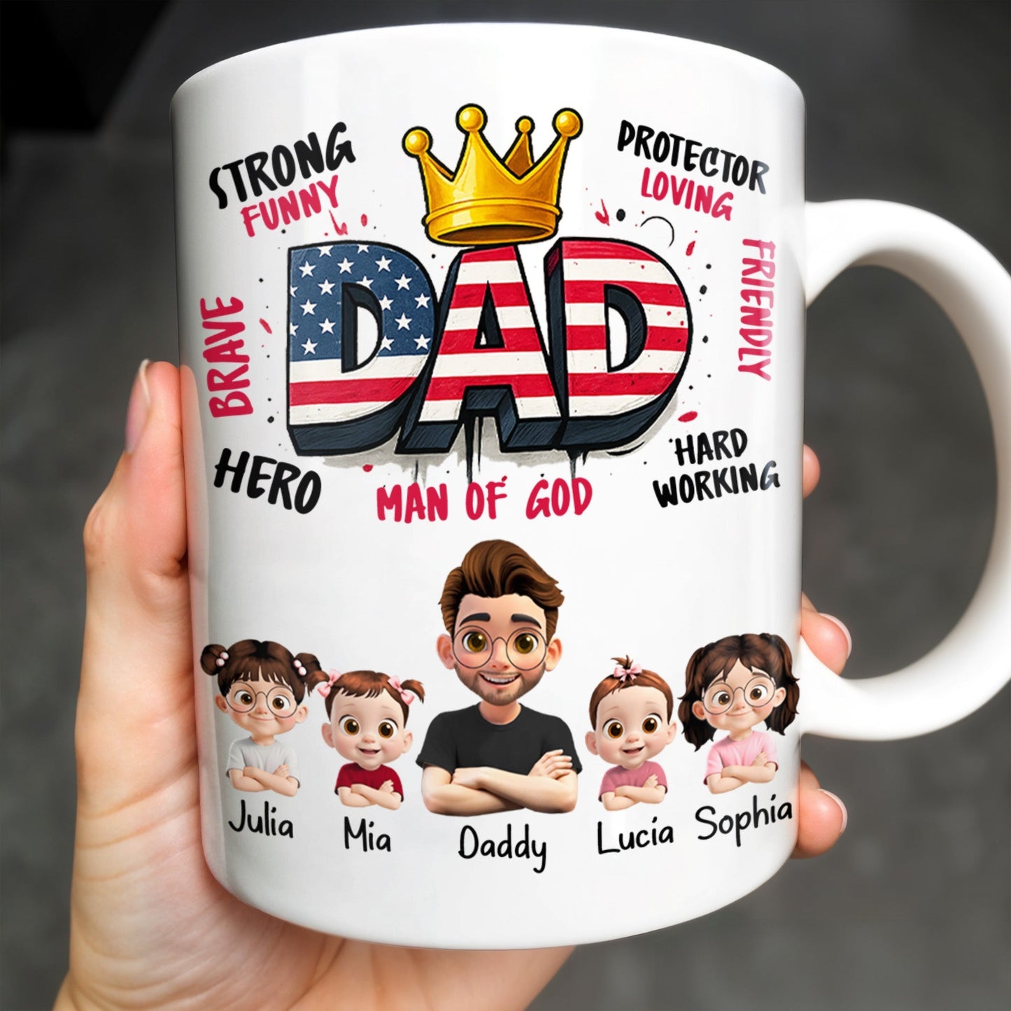 Strong Funny Brave Hero Dad, Protector Loving Friendly Man Of God - Personalized Custom Coffee Mug - DAD172_MG