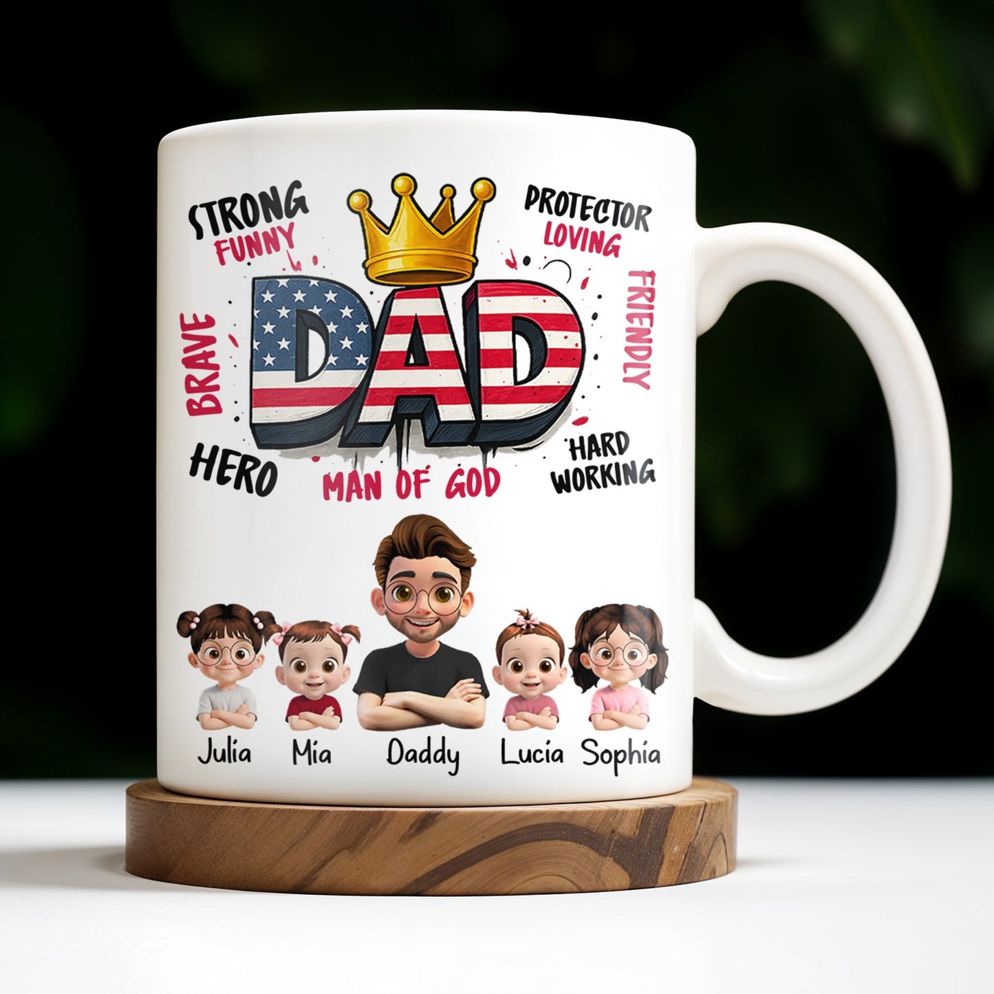Strong Funny Brave Hero Dad, Protector Loving Friendly Man Of God - Personalized Custom Coffee Mug - DAD172_MG