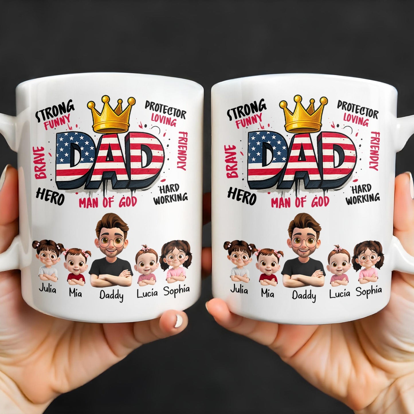Strong Funny Brave Hero Dad, Protector Loving Friendly Man Of God - Personalized Custom Coffee Mug - DAD172_MG