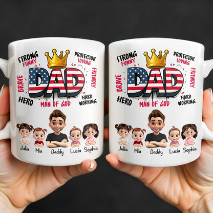 Strong Funny Brave Hero Dad, Protector Loving Friendly Man Of God - Personalized Custom Coffee Mug - DAD172_MG