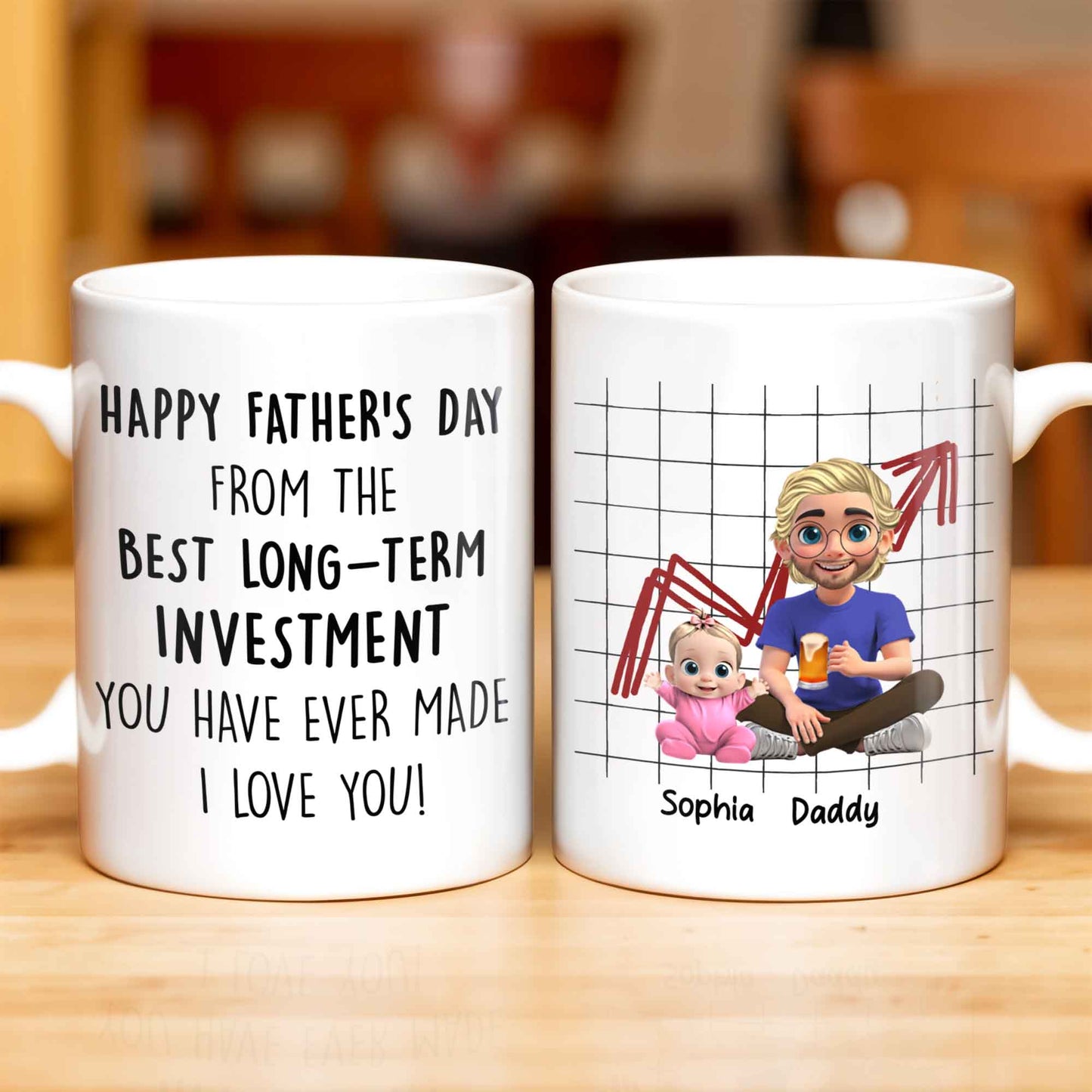 Happy Father's Day From The Best Long-Term Investment, Graph, Baby and Father - Personalized Custom Coffee Mug - DAD196_MG