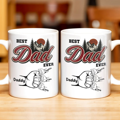 Best Dad Ever, Hand Holding, Mountains and Trees - Personalized Custom Coffee Mug - DAD204_MG