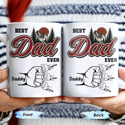 Best Dad Ever, Hand Holding, Mountains and Trees - Personalized Custom Coffee Mug - DAD204_MG