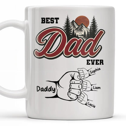 Best Dad Ever, Hand Holding, Mountains and Trees - Personalized Custom Coffee Mug - DAD204_MG