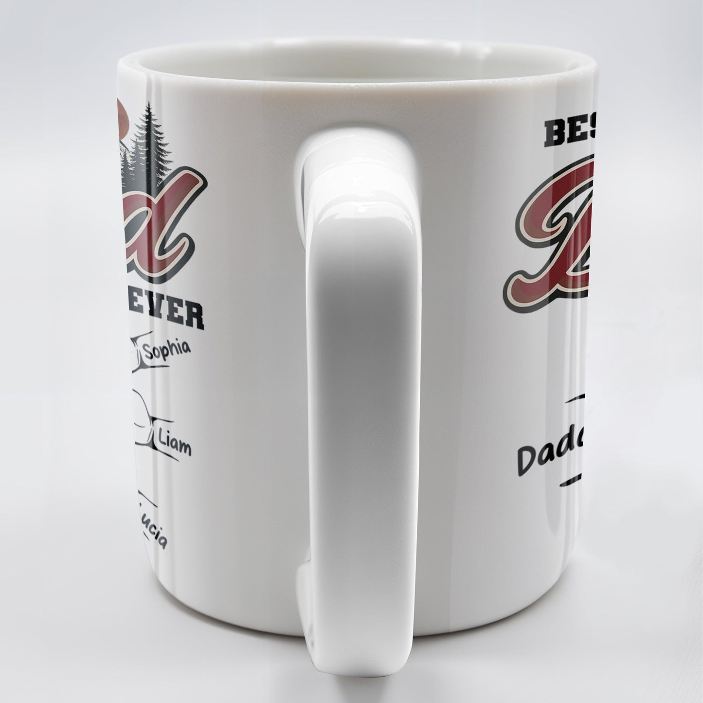 Best Dad Ever, Hand Holding, Mountains and Trees - Personalized Custom Coffee Mug - DAD204_MG