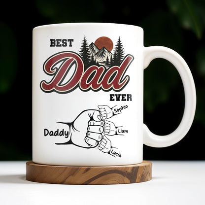 Best Dad Ever, Hand Holding, Mountains and Trees - Personalized Custom Coffee Mug - DAD204_MG