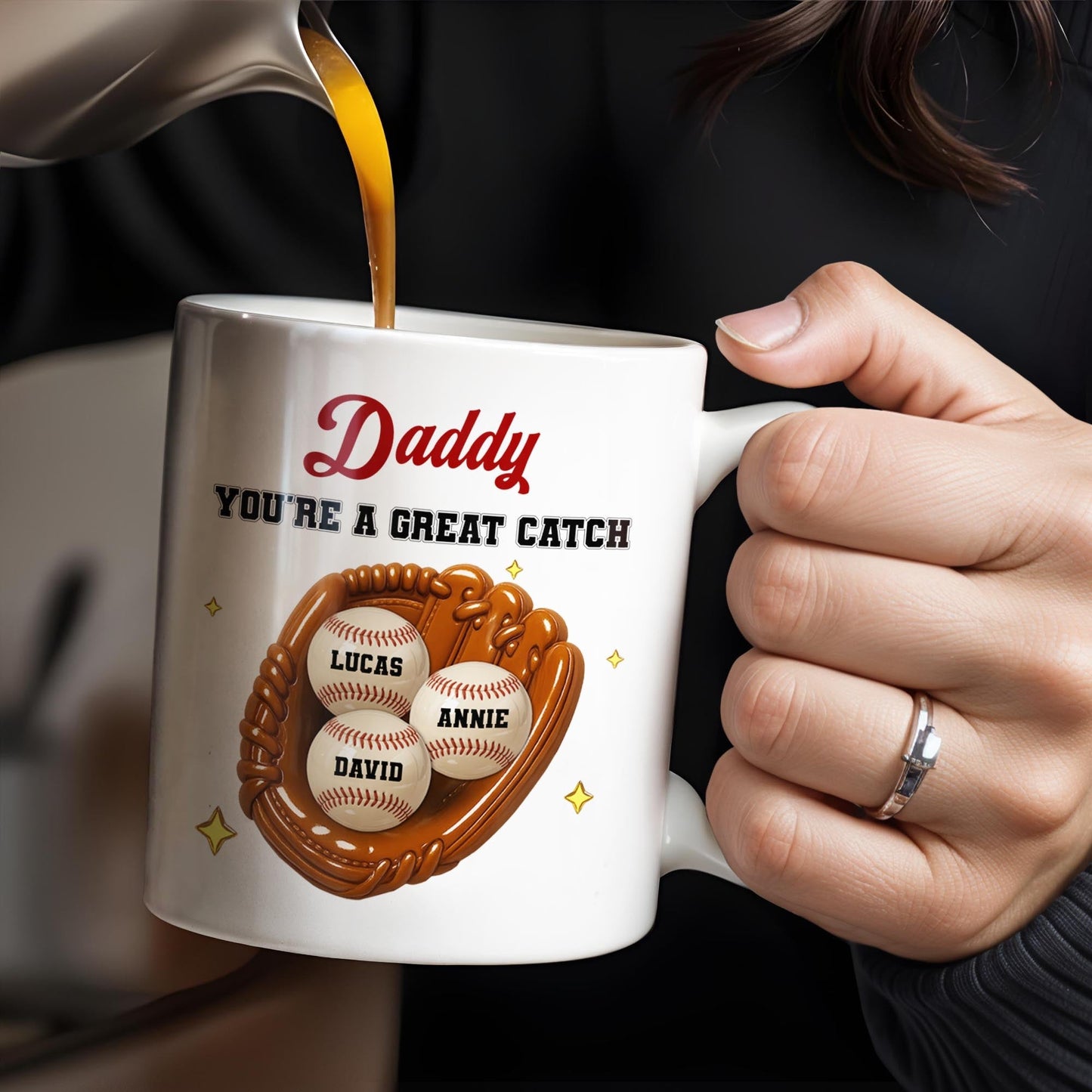 Daddy You're A Great Catch With Baseball And Glove - Personalized Custom Coffee Mug - DAD206_MG