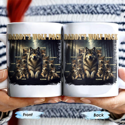 Daddy's Wolf Pack Featuring Wolves In Forest - Personalized Custom Coffee Mug - DAD208_MG