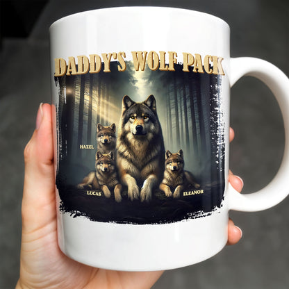 Daddy's Wolf Pack Featuring Wolves In Forest - Personalized Custom Coffee Mug - DAD208_MG