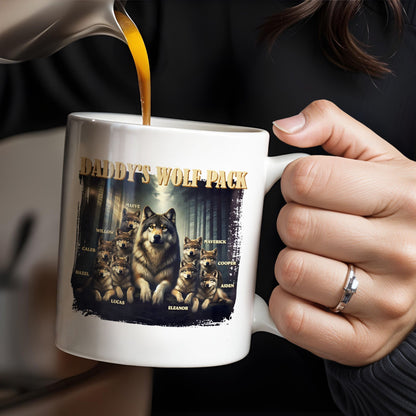 Daddy's Wolf Pack Featuring Wolves In Forest - Personalized Custom Coffee Mug - DAD208_MG