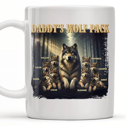 Daddy's Wolf Pack Featuring Wolves In Forest - Personalized Custom Coffee Mug - DAD208_MG