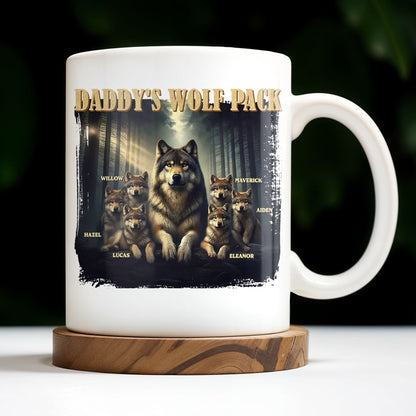Daddy's Wolf Pack Featuring Wolves In Forest - Personalized Custom Coffee Mug - DAD208_MG