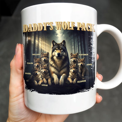 Daddy's Wolf Pack Featuring Wolves In Forest - Personalized Custom Coffee Mug - DAD208_MG