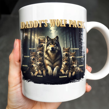 Daddy's Wolf Pack Featuring Wolves In Forest - Personalized Custom Coffee Mug - DAD208_MG