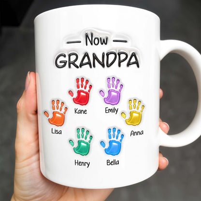 First Dad Now Grandpa Colored Handprints - Personalized Custom Coffee Mug - DAD225_MG