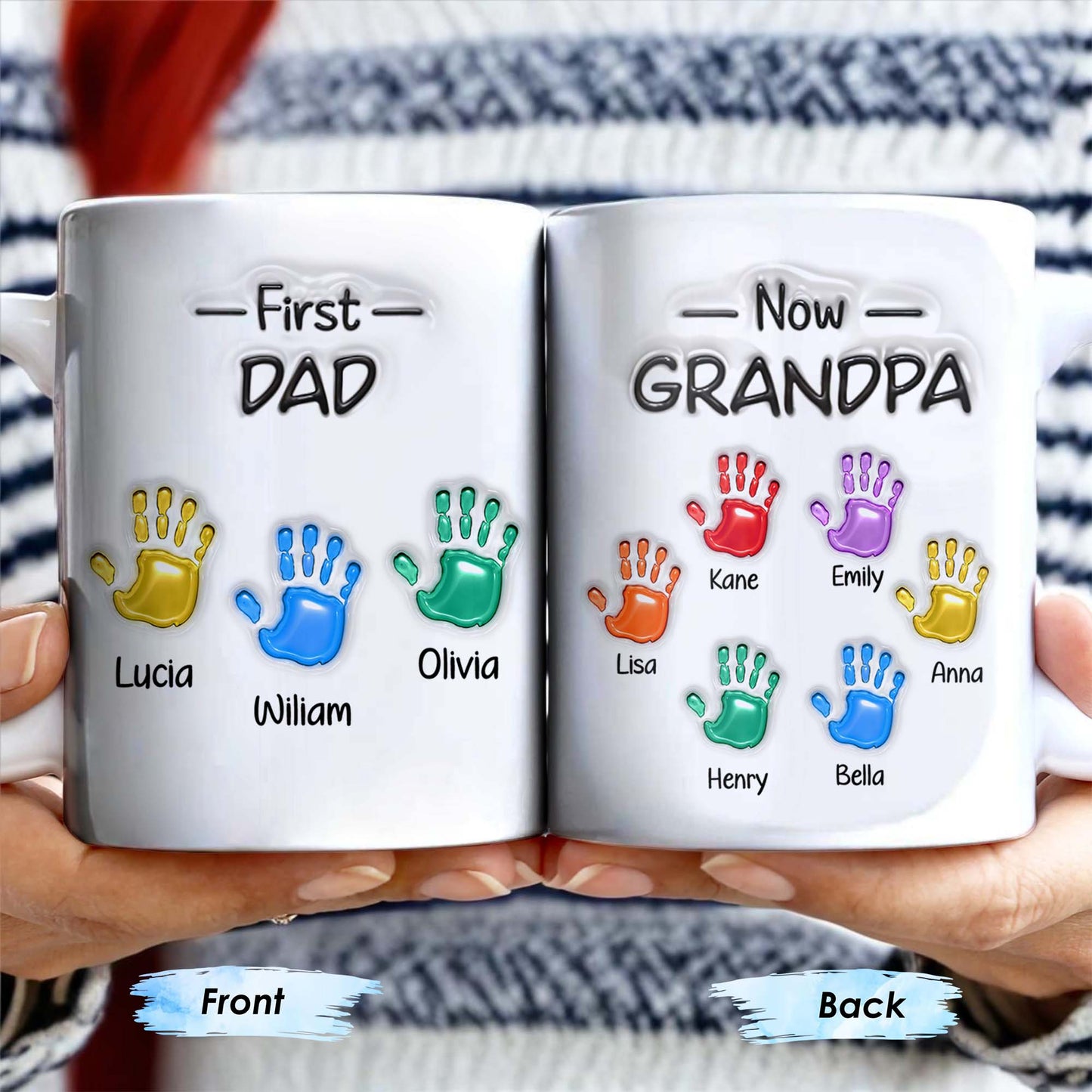First Dad Now Grandpa Colored Handprints - Personalized Custom Coffee Mug - DAD225_MG