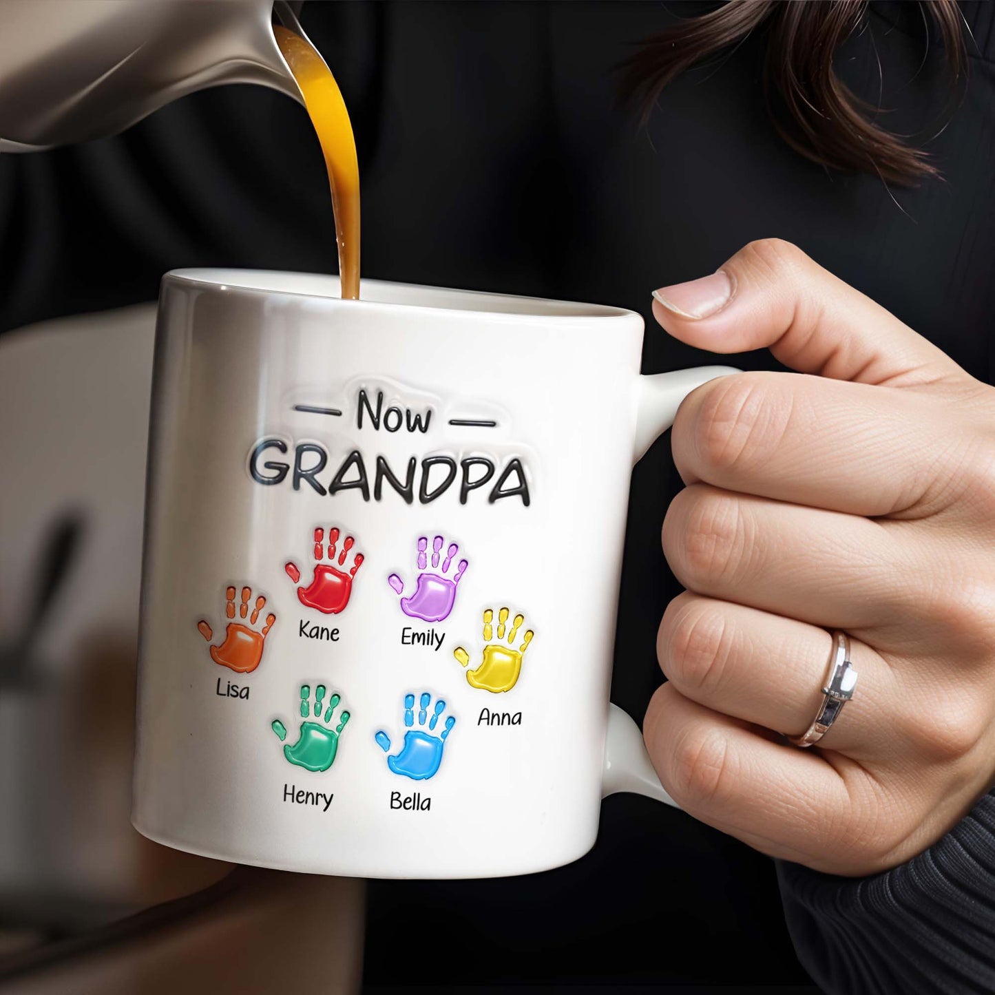 First Dad Now Grandpa Colored Handprints - Personalized Custom Coffee Mug - DAD225_MG