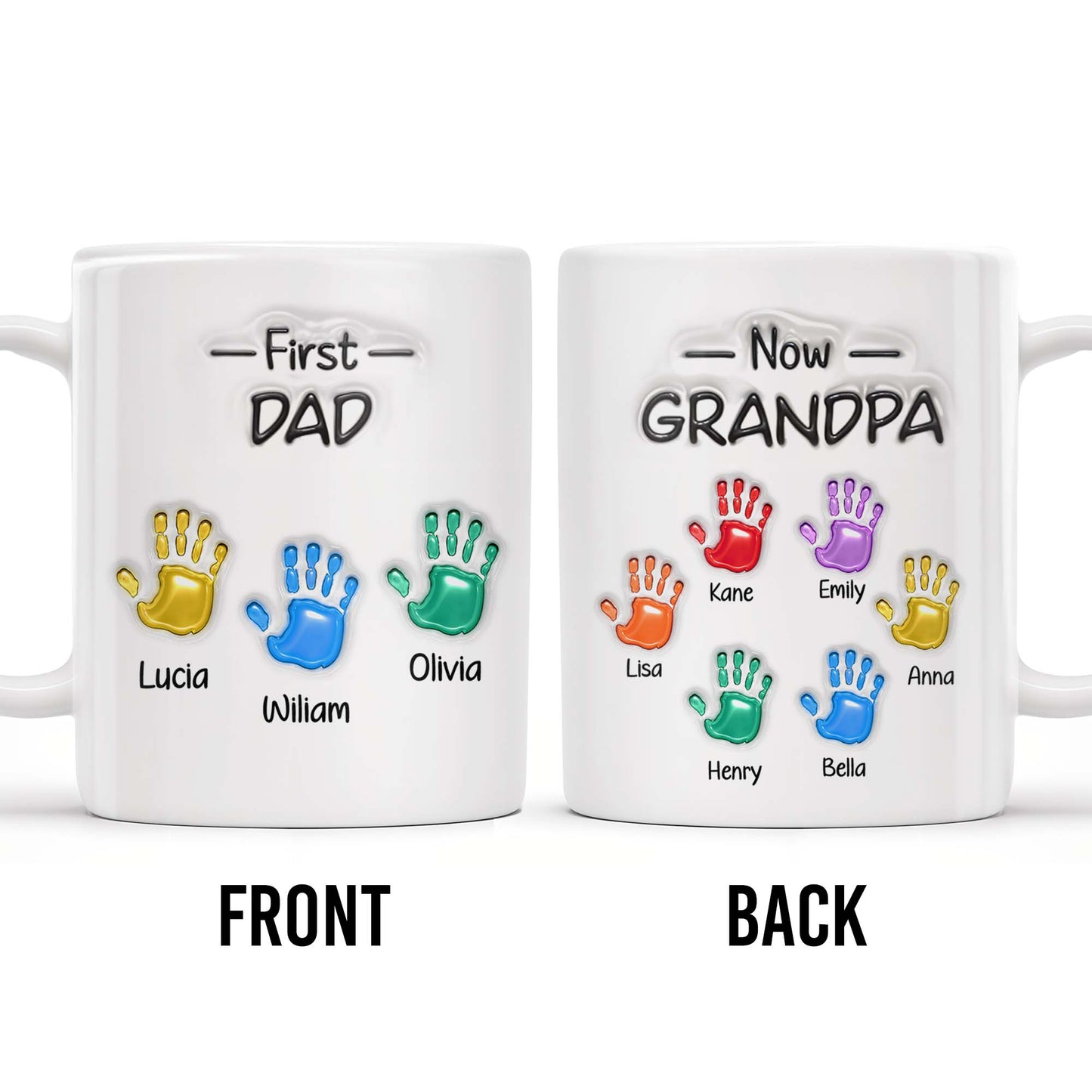 First Dad Now Grandpa Colored Handprints - Personalized Custom Coffee Mug - DAD225_MG