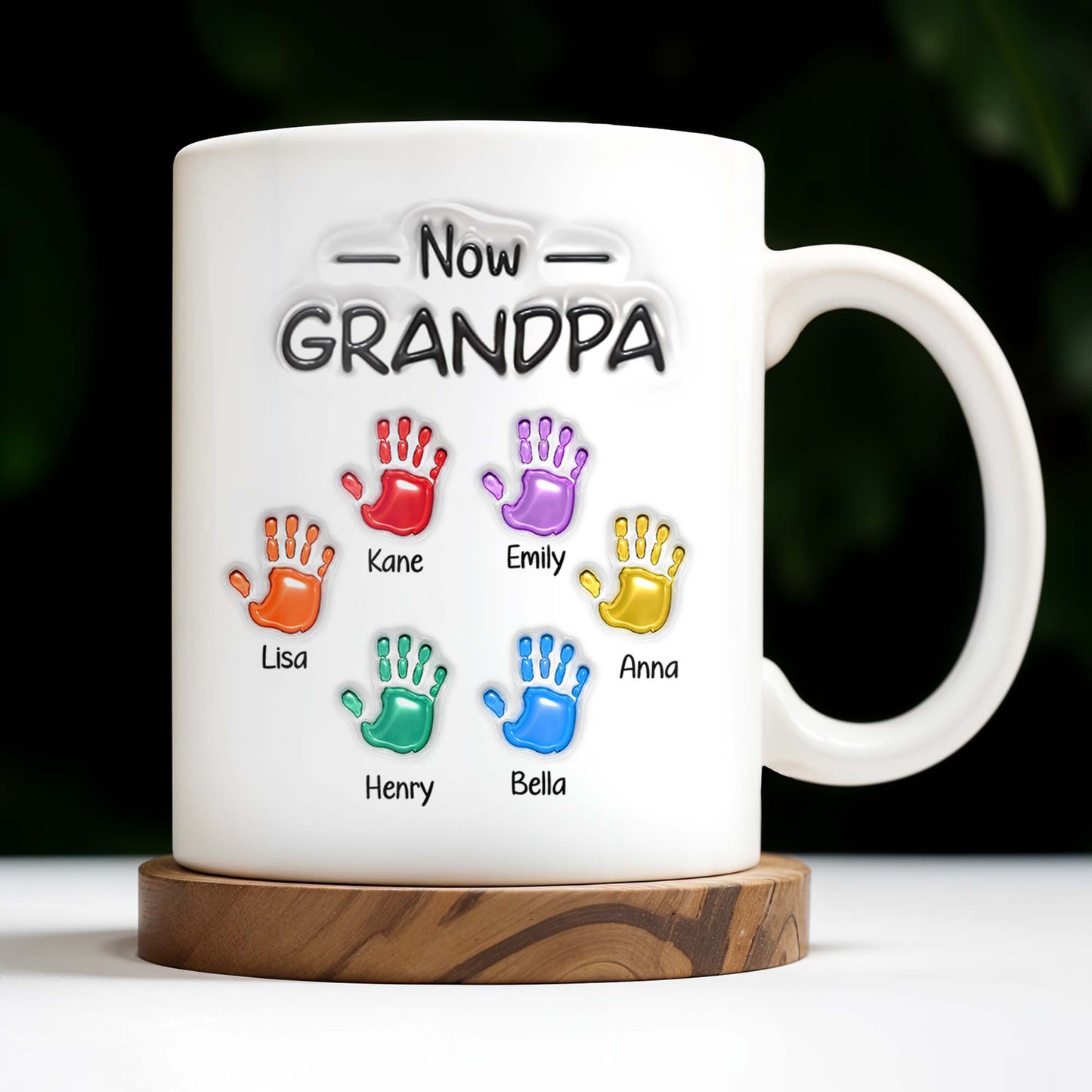 First Dad Now Grandpa Colored Handprints - Personalized Custom Coffee Mug - DAD225_MG