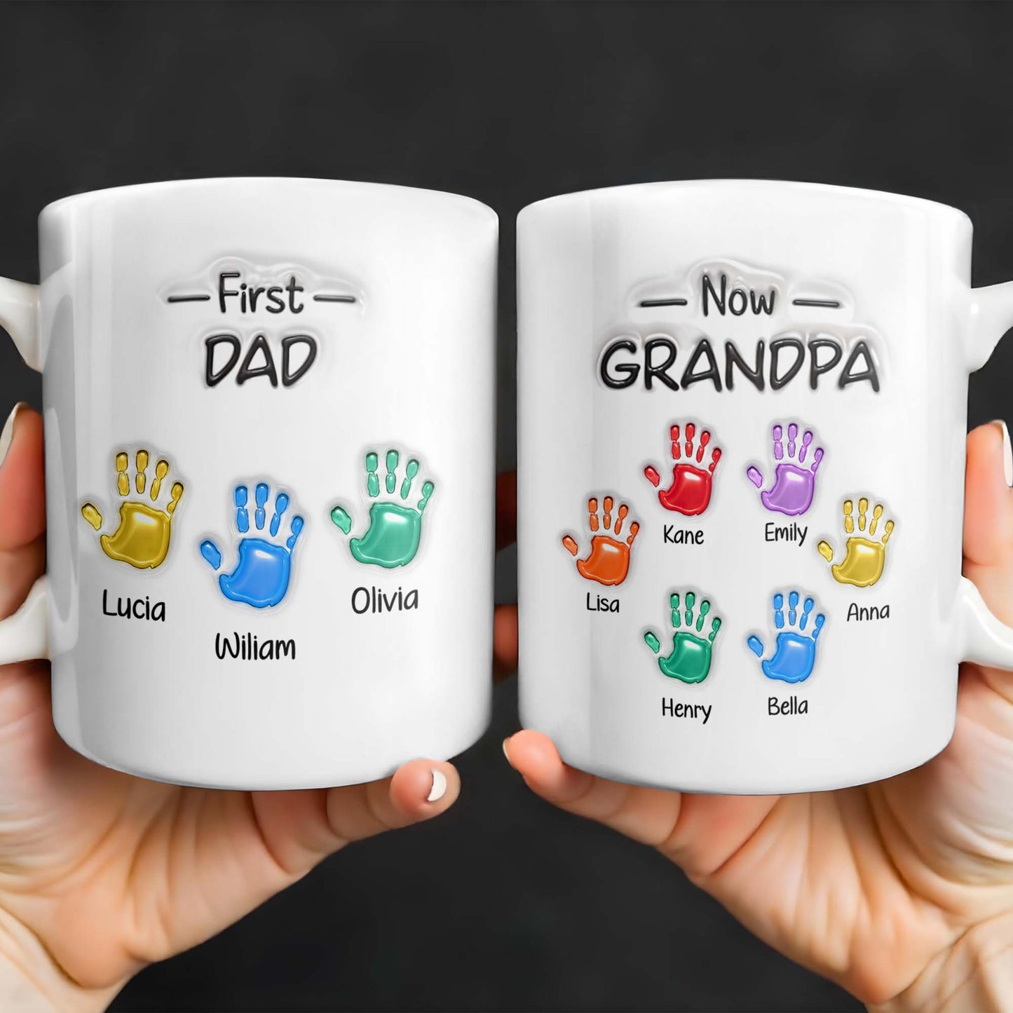 First Dad Now Grandpa Colored Handprints - Personalized Custom Coffee Mug - DAD225_MG