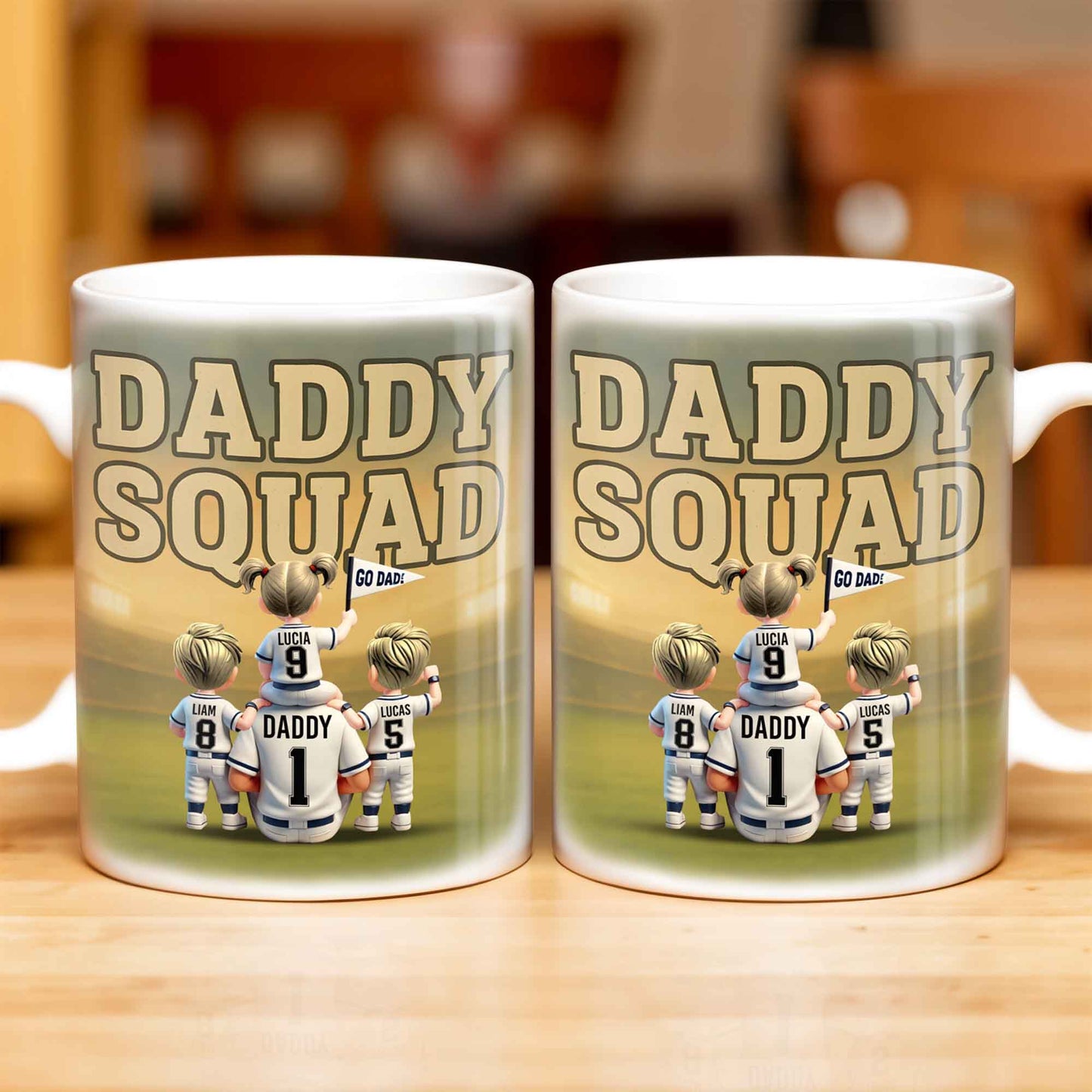 Daddy Squad Go Dad With Children in Soccer Jerseys - Personalized Custom Coffee Mug - DAD229_MG
