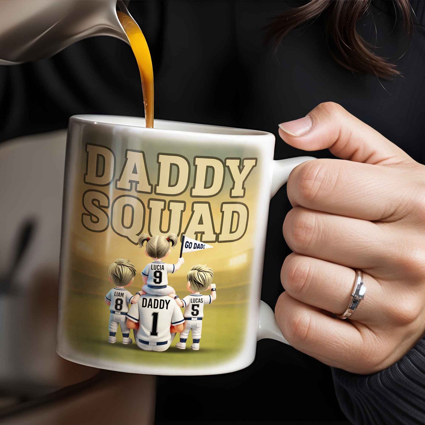 Daddy Squad Go Dad With Children in Soccer Jerseys - Personalized Custom Coffee Mug - DAD229_MG