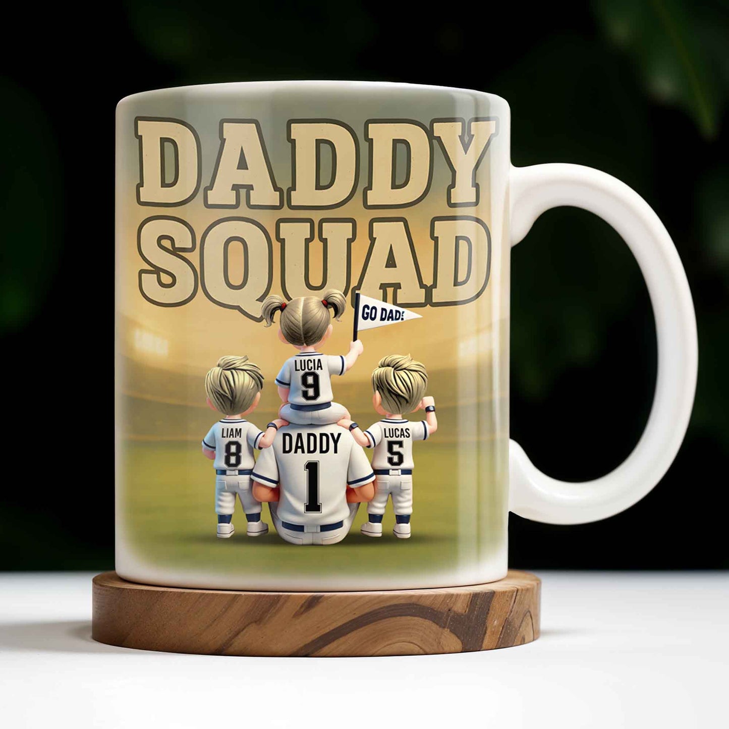 Daddy Squad Go Dad With Children in Soccer Jerseys - Personalized Custom Coffee Mug - DAD229_MG