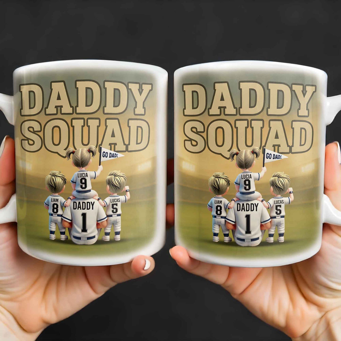 Daddy Squad Go Dad With Children in Soccer Jerseys - Personalized Custom Coffee Mug - DAD229_MG