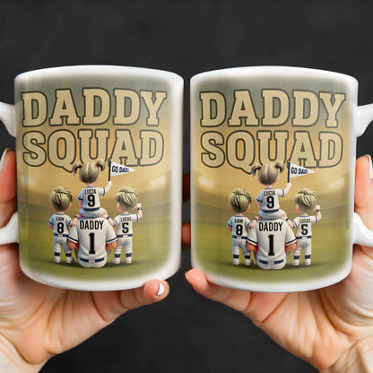 Daddy Squad Go Dad With Children in Soccer Jerseys - Personalized Custom Coffee Mug - DAD229_MG