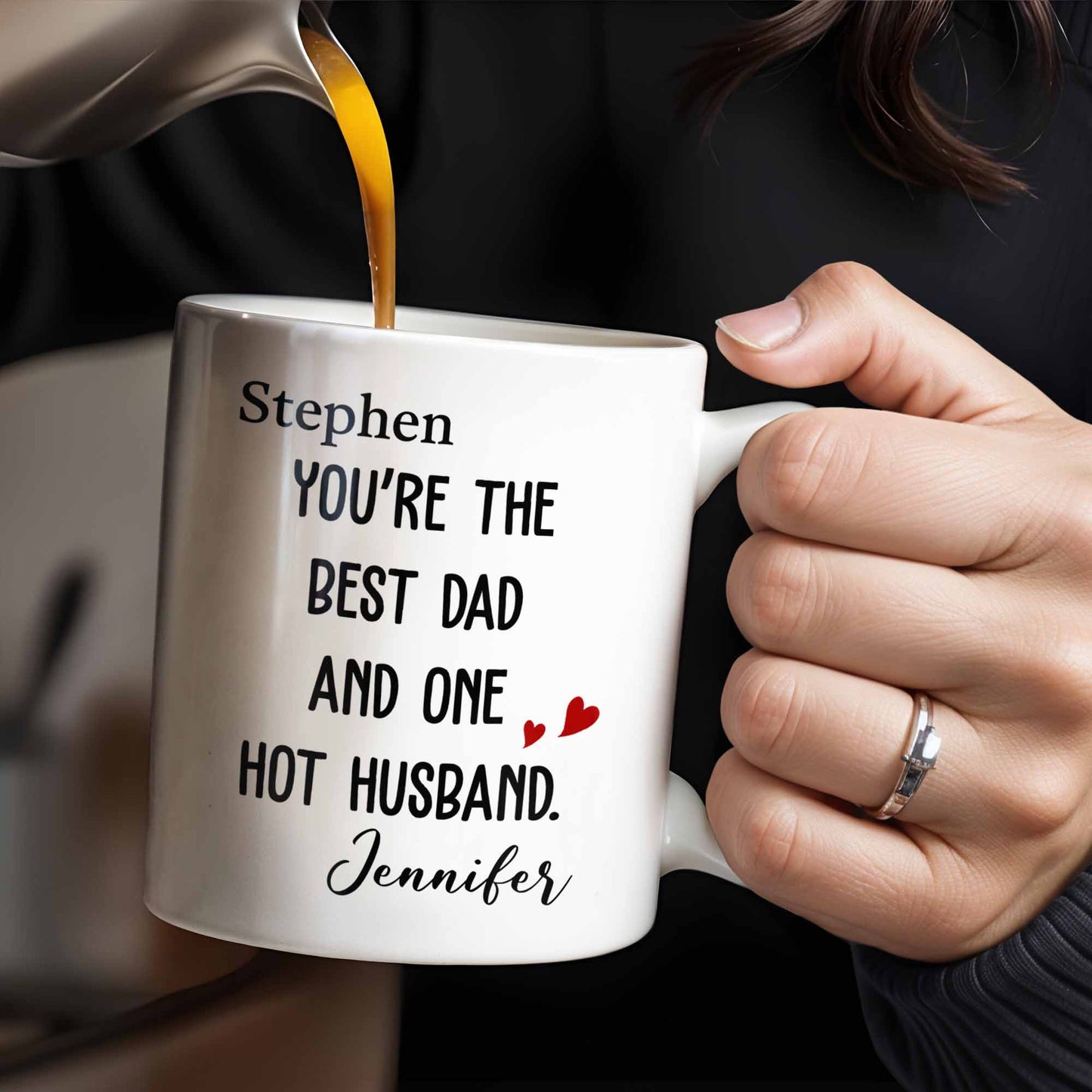 Best Dad And One Hot Husband With Hearts - Personalized Custom Coffee Mug - DAD235_MG