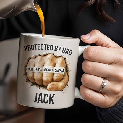 Protected By Dad Clutched Fist Design - Personalized Custom Coffee Mug - DAD264_MG