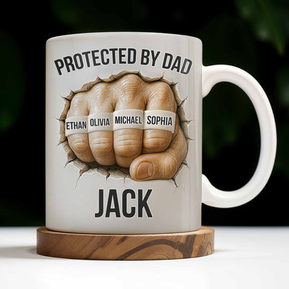 Protected By Dad Clutched Fist Design - Personalized Custom Coffee Mug - DAD264_MG