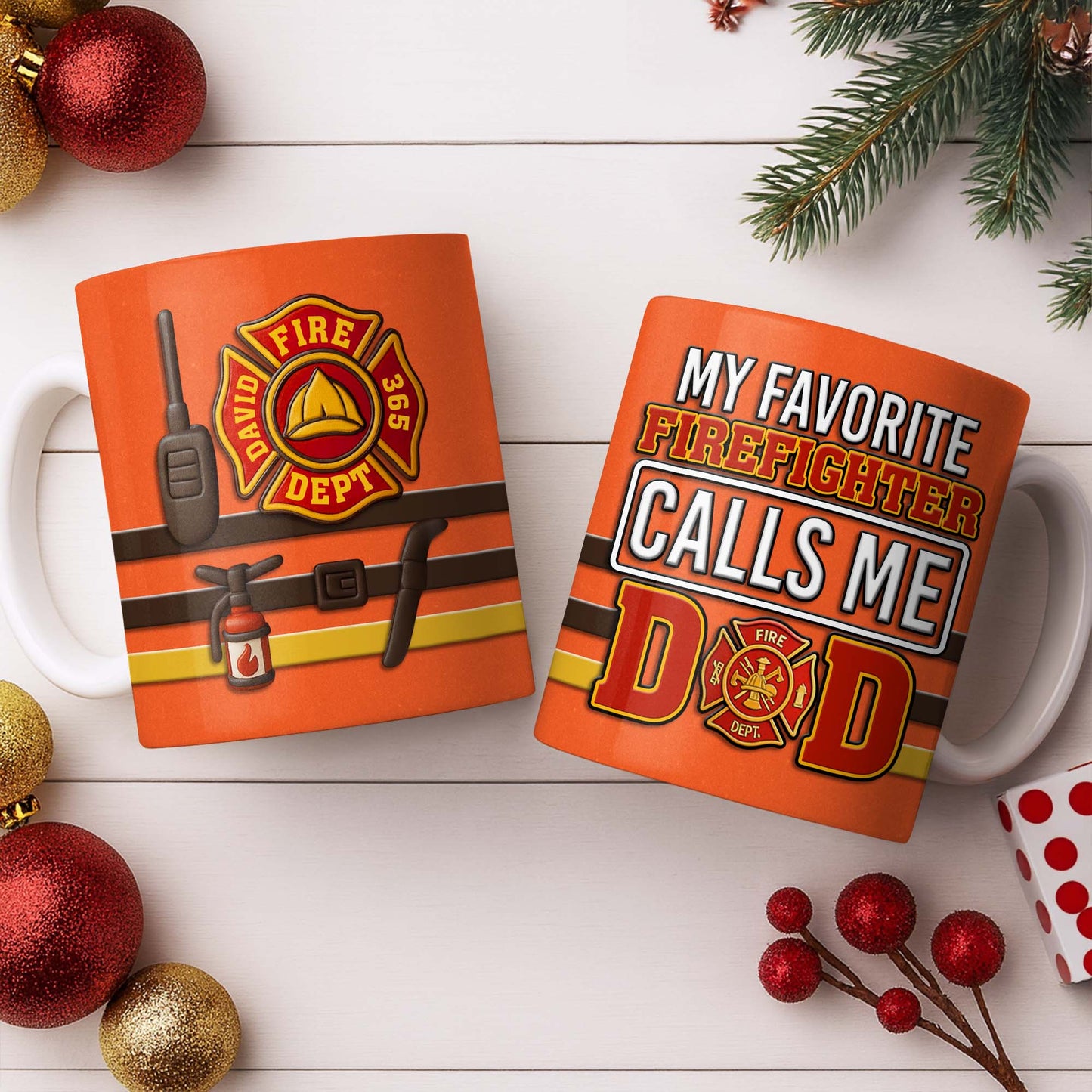 Fire Department 365 Days On Duty Badge and Tools - Personalized Custom Coffee Mug - DAD272_MG