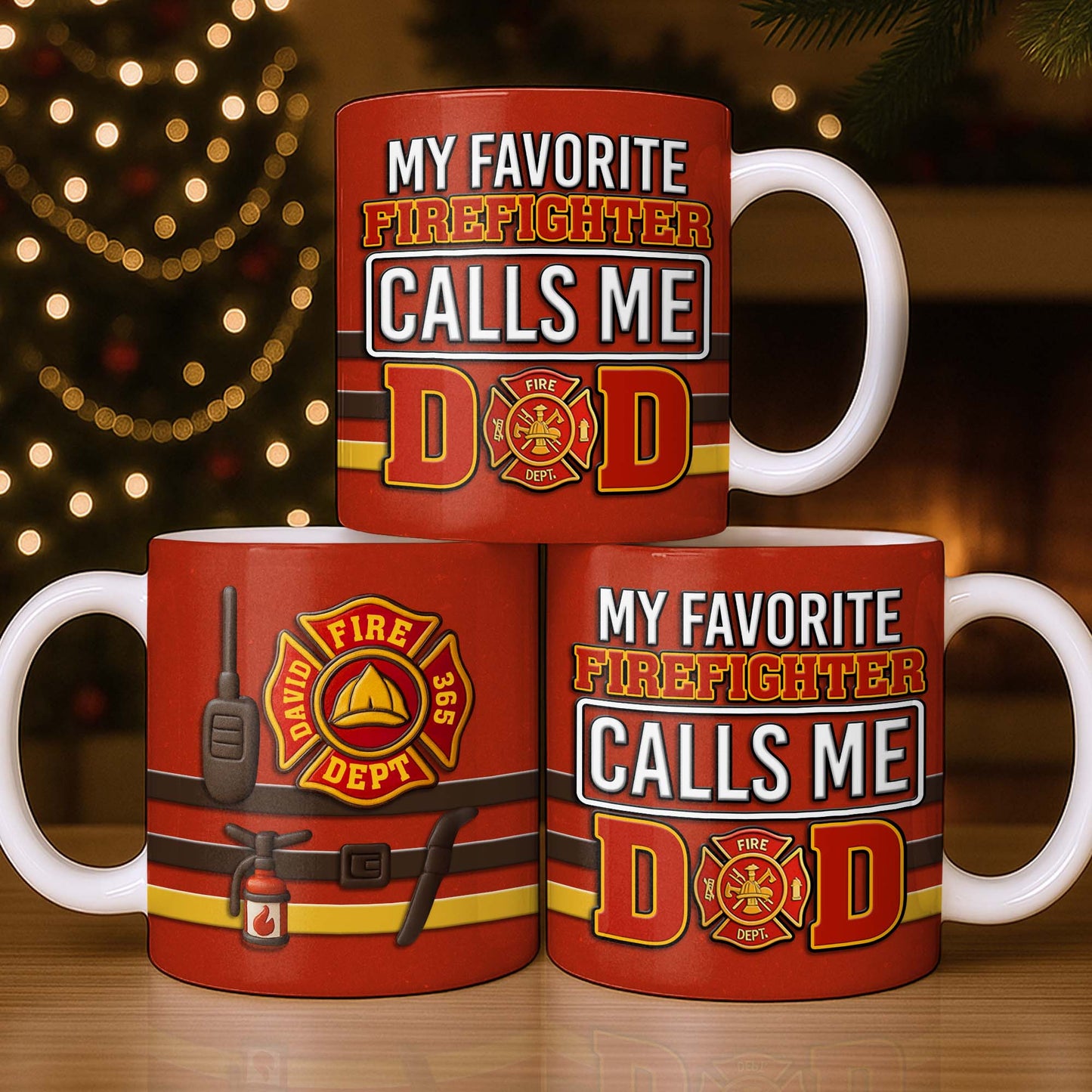 Fire Department 365 Days On Duty Badge and Tools - Personalized Custom Coffee Mug - DAD272_MG
