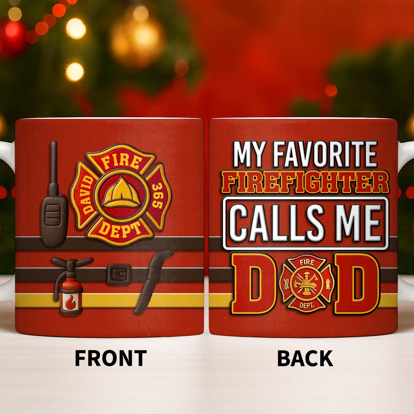 Fire Department 365 Days On Duty Badge and Tools - Personalized Custom Coffee Mug - DAD272_MG