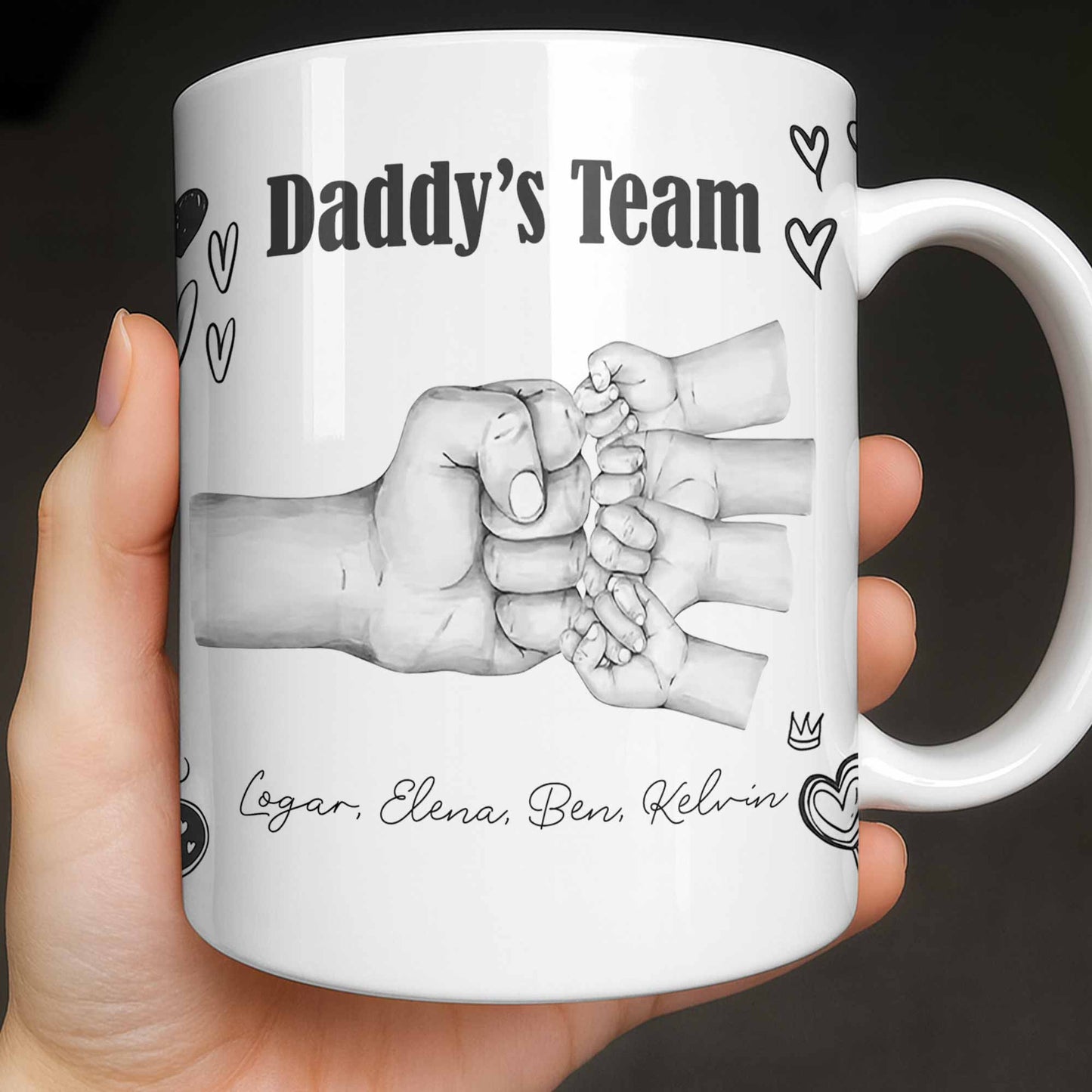 Daddy's Team Hand Holding Design - Personalized Custom Coffee Mug - DAD276_MG