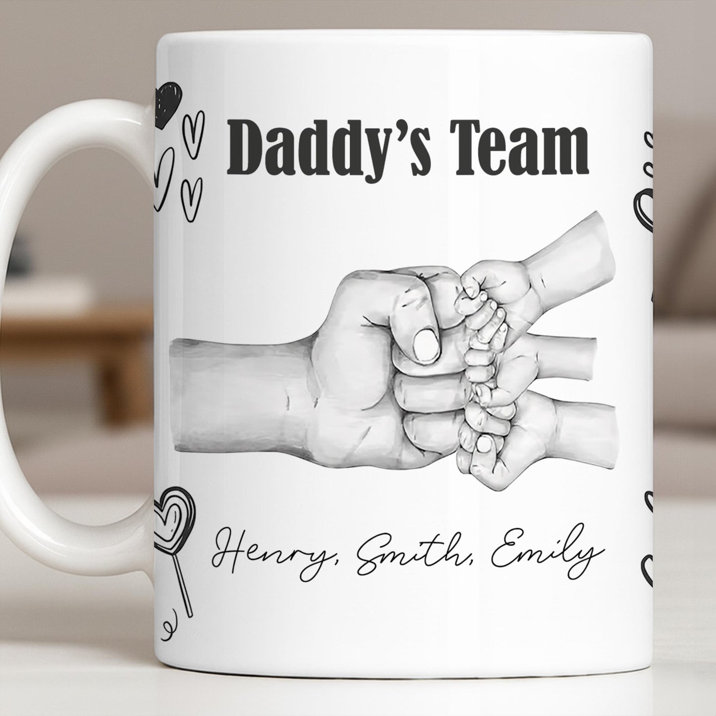 Daddy's Team Hand Holding Design - Personalized Custom Coffee Mug - DAD276_MG