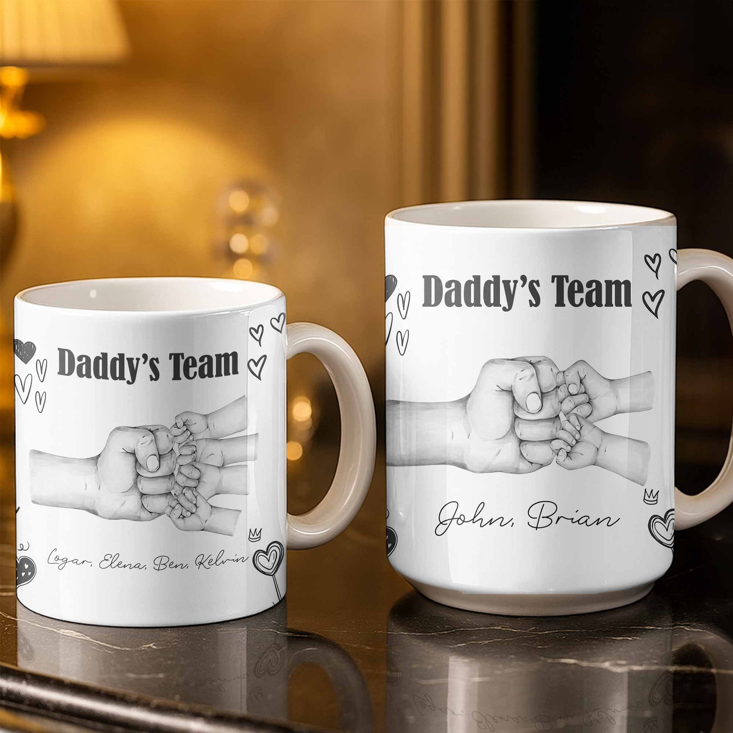Daddy's Team Hand Holding Design - Personalized Custom Coffee Mug - DAD276_MG