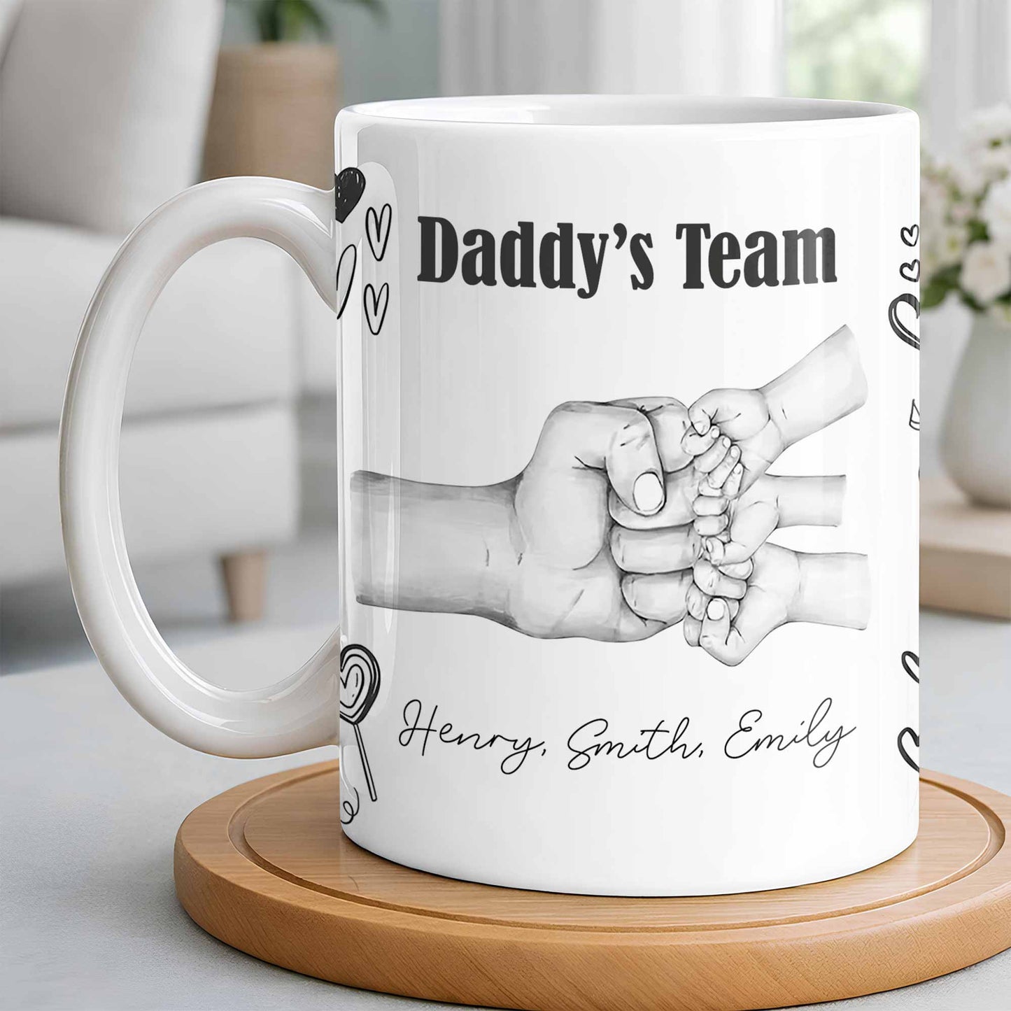 Daddy's Team Hand Holding Design - Personalized Custom Coffee Mug - DAD276_MG