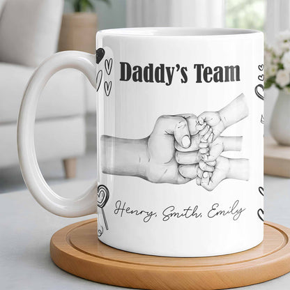 Daddy's Team Hand Holding Design - Personalized Custom Coffee Mug - DAD276_MG