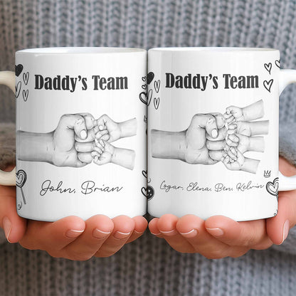 Daddy's Team Hand Holding Design - Personalized Custom Coffee Mug - DAD276_MG