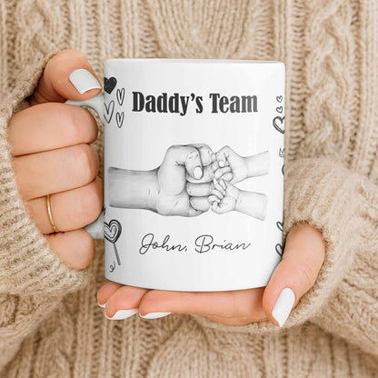 Daddy's Team Hand Holding Design - Personalized Custom Coffee Mug - DAD276_MG