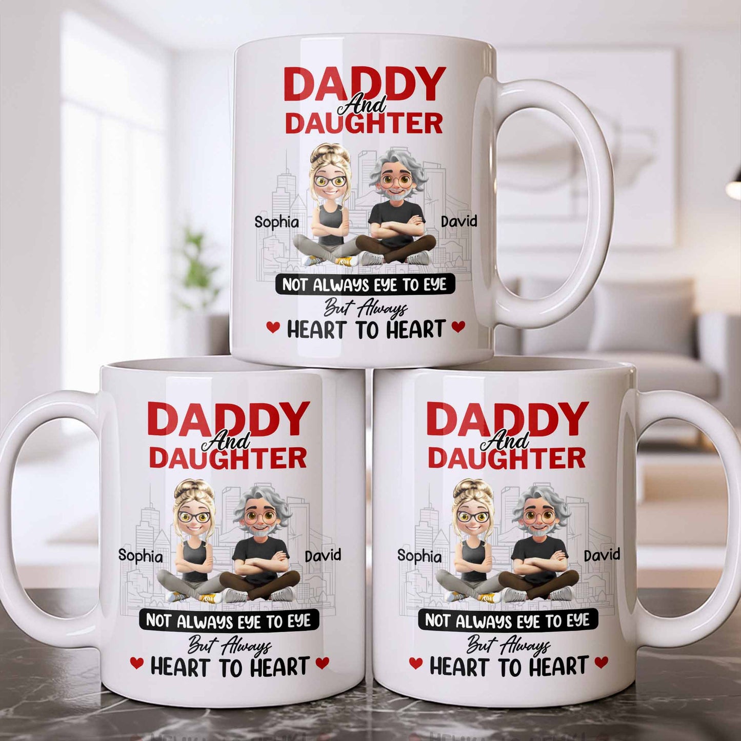 Not Always Eye To Eye But Always Heart To Heart, Cityscape - Personalized Custom Coffee Mug - DAD280_MG