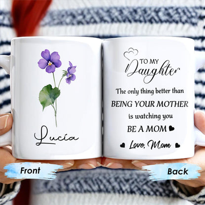 Watching You Be A Mom Heart and Flowers Design - Personalized Custom Coffee Mug - DAU097_MG