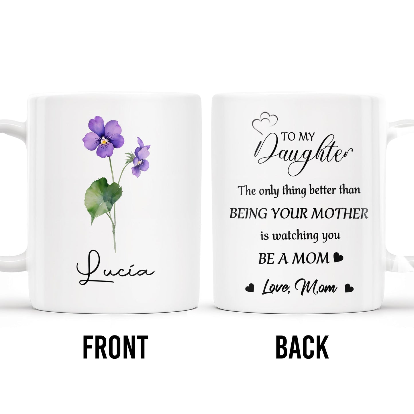 Watching You Be A Mom Heart and Flowers Design - Personalized Custom Coffee Mug - DAU097_MG