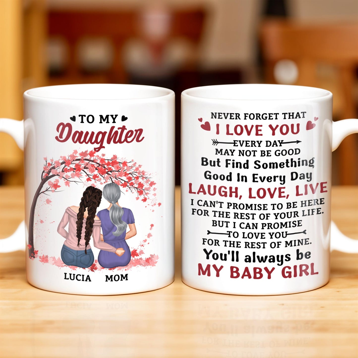 To My Daughter, Never Forget That I Love You, Mother and Daughter under Tree - Personalized Custom Coffee Mug - DAU152_MG