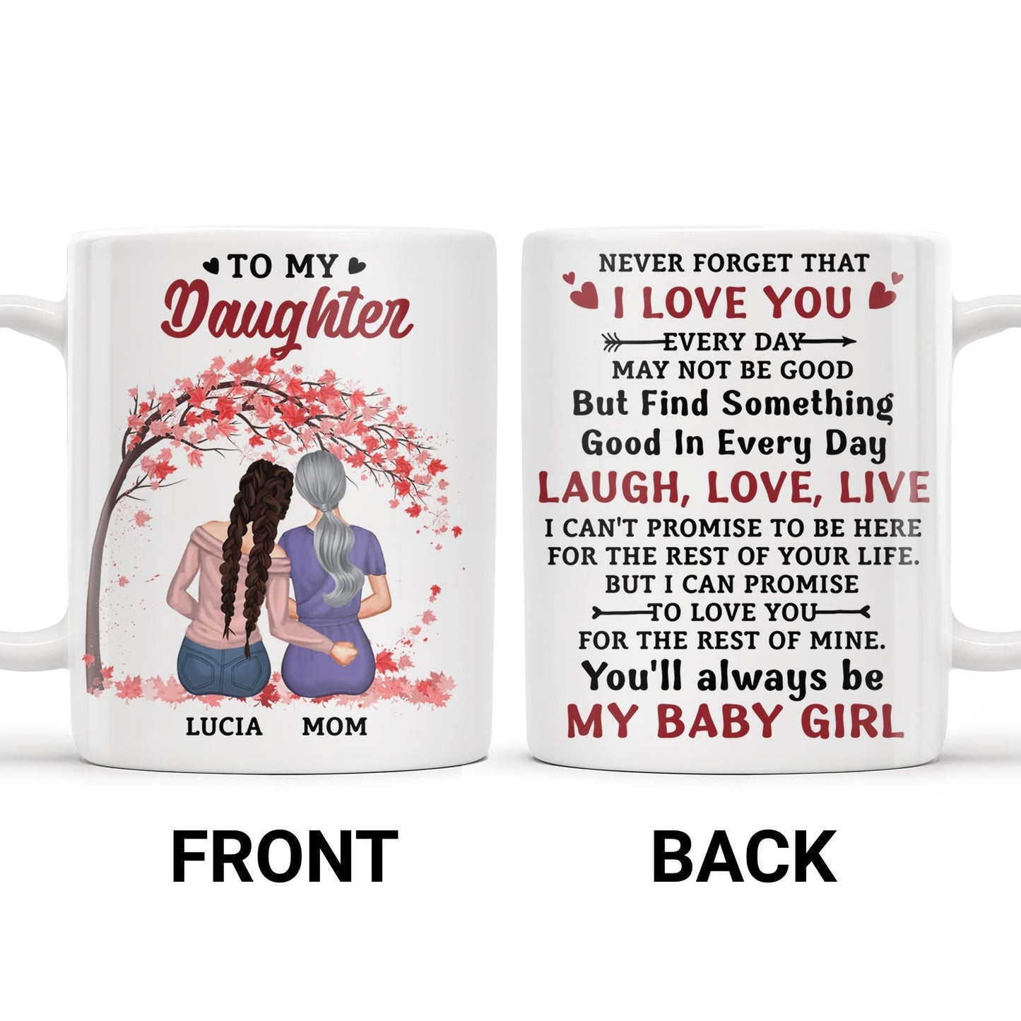 To My Daughter, Never Forget That I Love You, Mother and Daughter under Tree - Personalized Custom Coffee Mug - DAU152_MG