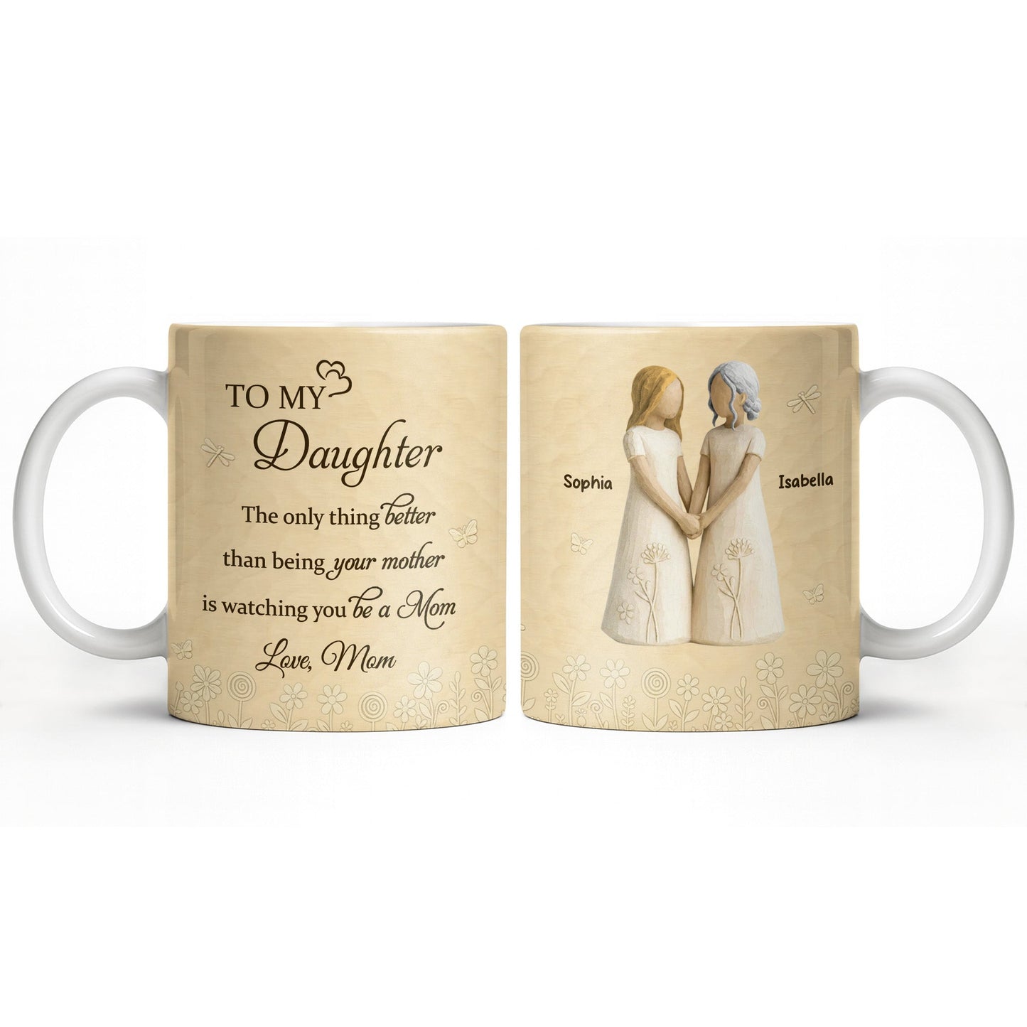 To My Daughter, Flowers and Hearts Design - Personalized Custom Coffee Mug - DAU268_MG