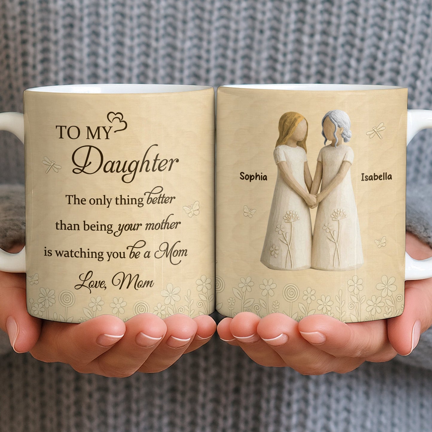 To My Daughter, Flowers and Hearts Design - Personalized Custom Coffee Mug - DAU268_MG