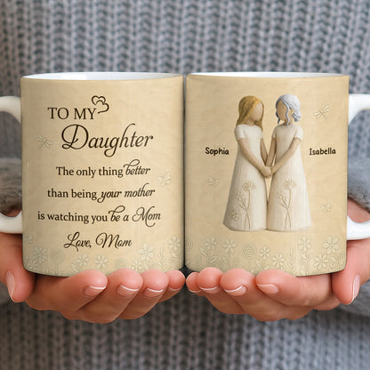 To My Daughter, Flowers and Hearts Design - Personalized Custom Coffee Mug - DAU268_MG